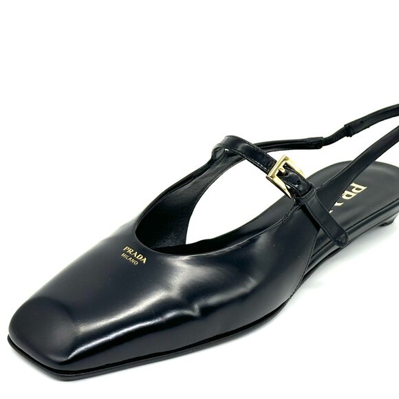 PRADA Modellerie Square Toe Mary Jane Leather Slingback Flat Sandals Shoes - Picture 6 of 16